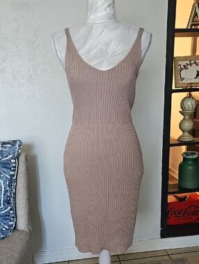 Sleeveless Rib Knit Midi Dress in Taupe
